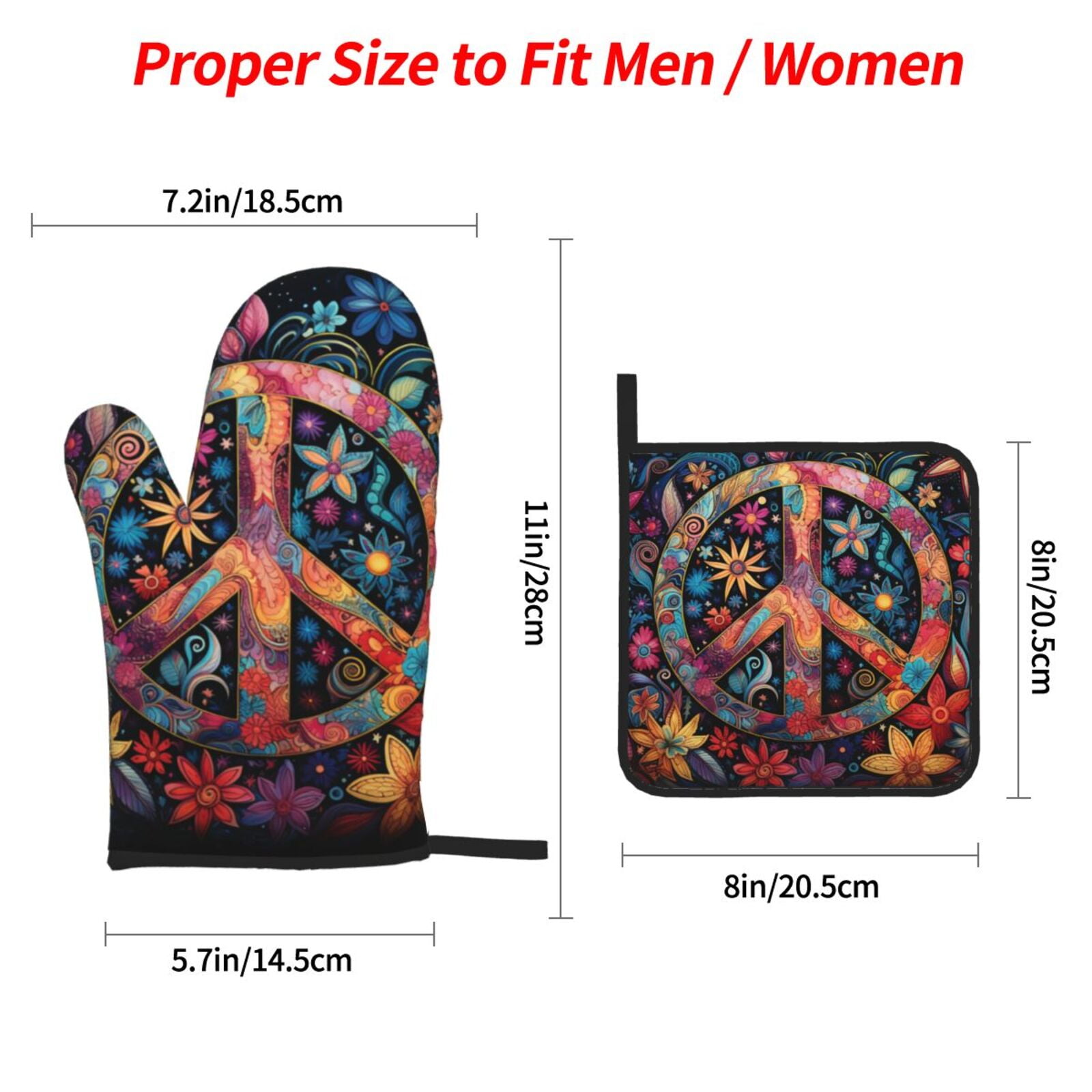 Peace Sign Hippy Art 4Pcs Oven Mitts and Pot Holders Sets Oven Kitchen Gloves Hot Pads for Cooking BBQ Baking Grilling