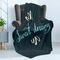 thumbnail image 4 of Saying Soft Flannel Fleece Throw Blanket, Modern Hand Drawn Style Lettering Phrase and Floral Details, Cozy Plush for Indoor and Outdoor Use, 50" x 70", Pale Blue Dark Teal, by Ambesonne, 4 of 5