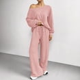 thumbnail image 2 of VV AVEORS Women 2 Piece Outfit Matching Sweat Sets Off The Shoulder Knit Set Lounge Top Wide Leg Sweatpants Tracksuit Pink L, 2 of 8