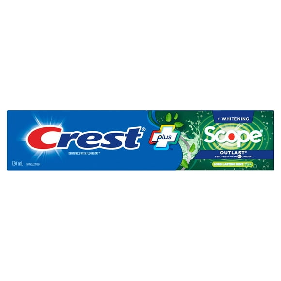 Dentifrice Crest blanchissant plus Scope Outlast, Menthe longue durée, 120 mL