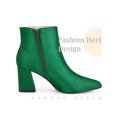 thumbnail image 3 of BLISSFUL STEP Pointed Toe Satin Chunky Heel Ankle Boots for Women Dark Green (Size 6), 3 of 5