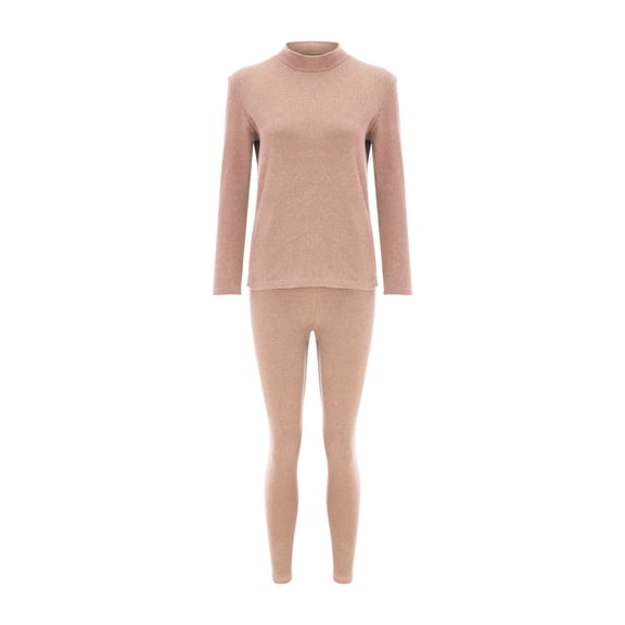 Underwear Sets for Women Double Sided Brushed Mid Collar Thermal Top Bottom Set Multicolor L