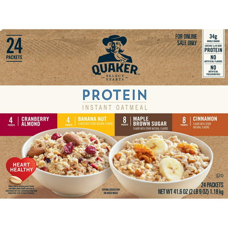 Quaker Instant Oatmeal, Protein Variety, 41.6 Oz, 24 Ct - Walmart.com