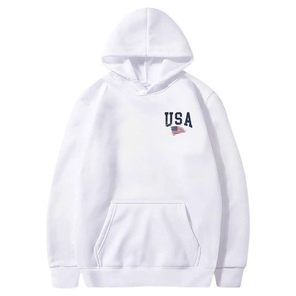HAYIMI Women USA Print Sweatshirt Oversized Hoodie Loose Long Sleeve Pullover with Drawstring Pocket Vintage Graphic Hooded Tops for Fall Winter Daily Walking