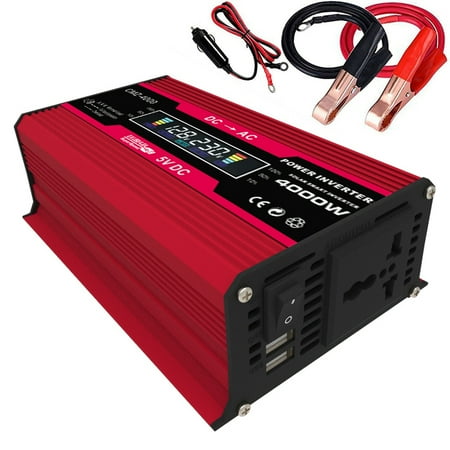

4000W Peak Power Modified Sine Inverter Display 300W Rated Power Inverter DC to AC Converter High Frequency Car Power Inverter with 2 USB Port AC Socket