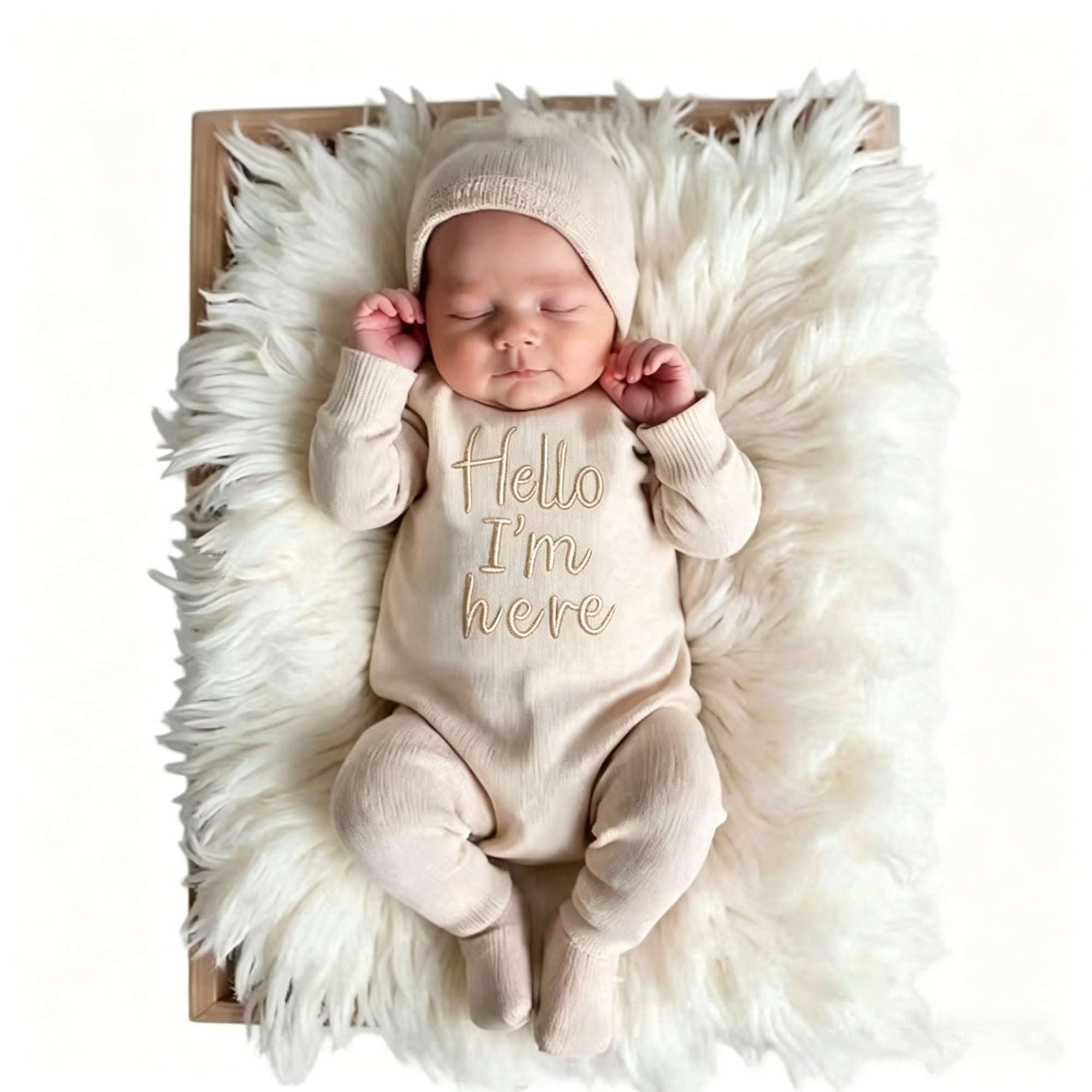 "Hello" Embroidery Knitting Onesie Newborn Birth Announcement Outfits Footed Jumpsuit Baby Boy Girl Photography Props Newborn