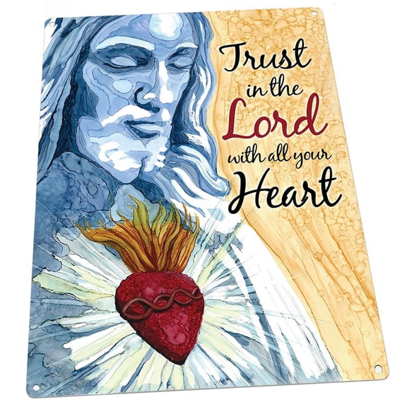 Trust in the Lord With All Your Heart 9"x12" Metal Sign, Wall Decor for Studio or Office