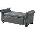 thumbnail image 1 of Banc Pouf de Rangement en Cuir Gris Chiné - Garniture de Tête de Clou, 1 of 7