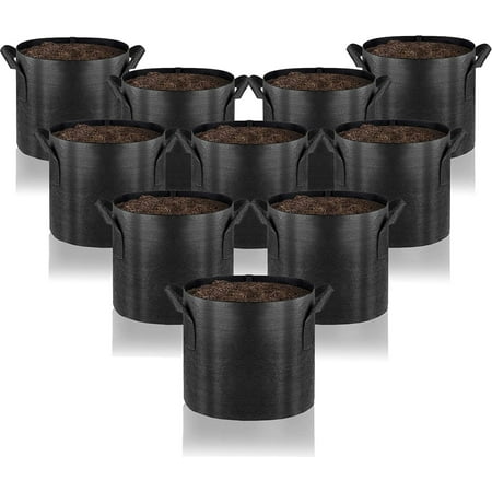 Gardenera Heavy Duty Grow Bags - 10 Pack of 5 Gallon Nonwoven Fabric Plant Pots with Sturdy Handles  Suitable for All Kinds of Plants