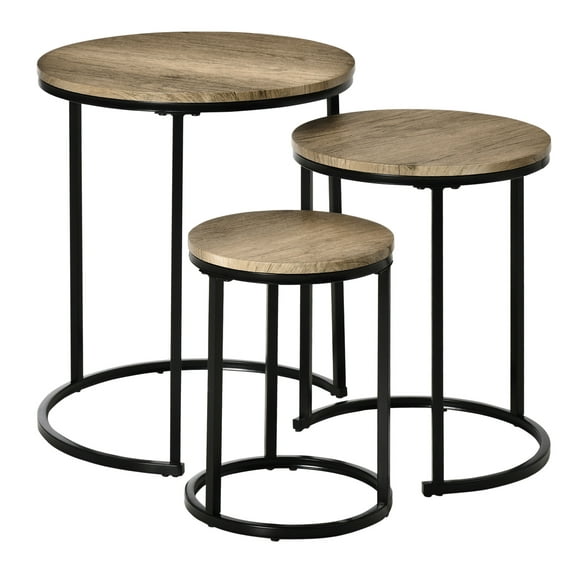 HOMCOM Nesting Tables Set of 3, Round Coffee Table, Stacking Side Tables