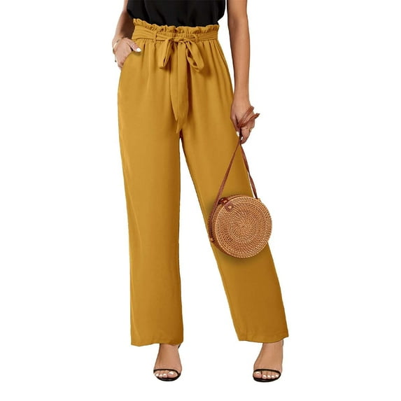 Sherrylily Women High Waisted Palazzo Pants Belted Wide Leg Long Trousers with Pockets