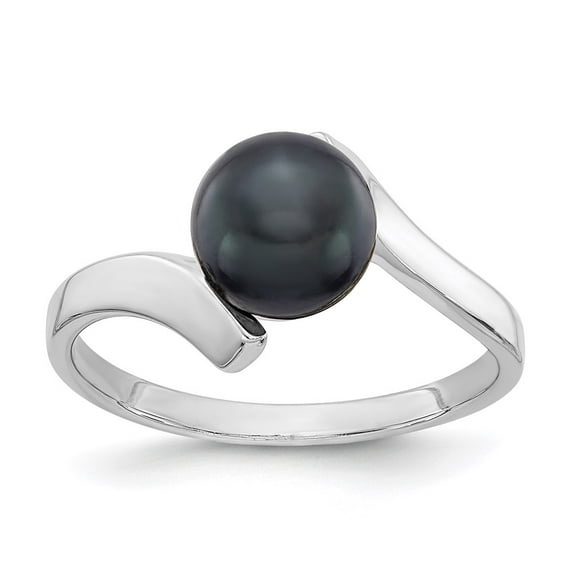 14K White Gold Ring Band Pearl Freshwater Black 7mm FW Cultured, Size 6