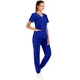 thumbnail image 2 of Minty Mint, Women's, Solid Stretch Medical Uniform Scrub Set V Neck Top Cargo Tapered Jogger Pants, Royal Blue, XL, 2 of 5
