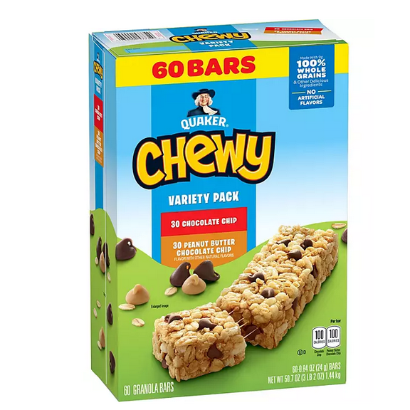 Quaker Chewy Granola Bar, Variety Pack, 60 ct.