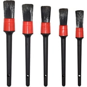 Detailing Brush Set - 5 Different Sizes Premium Natural Boar Hair Plastic Handle Automotive Detail Brushes for Cleaning