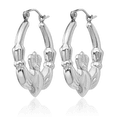 thumbnail image 5 of 14K Solid White Gold Heart Irish Claddagh Celtic Medium Hoop Earrings Jewelry, 5 of 10