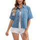 thumbnail image 2 of CHAQUETA DE JEAN DE MANGA CORTA PARA MUJER INSPIRADA CHIC, CAMISA DE BOTONES ESTILO BOXY, CHAQUETAS DE JEAN CASUAL 2XL AZUL CLARO, 2 of 6
