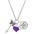 thumbnail image 1 of Delight Jewelry Silvertone Antiqued Butterfly Key with AB Crystals - Purple Heart Nurse Strong Zoe Necklace, 1 of 4
