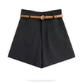 thumbnail image 4 of New Suit Shorts Women Summer New Fashion High Waist Belt Casual Loose A-Line White Wide Leg Fashion Shorts-Khaki-M, 4 of 6