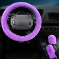 thumbnail image 2 of 3Pcs/Set Fluffy Thick Auto Car Steering Wheel Plush Cover Soft Wool Winter Purple, 2 of 9
