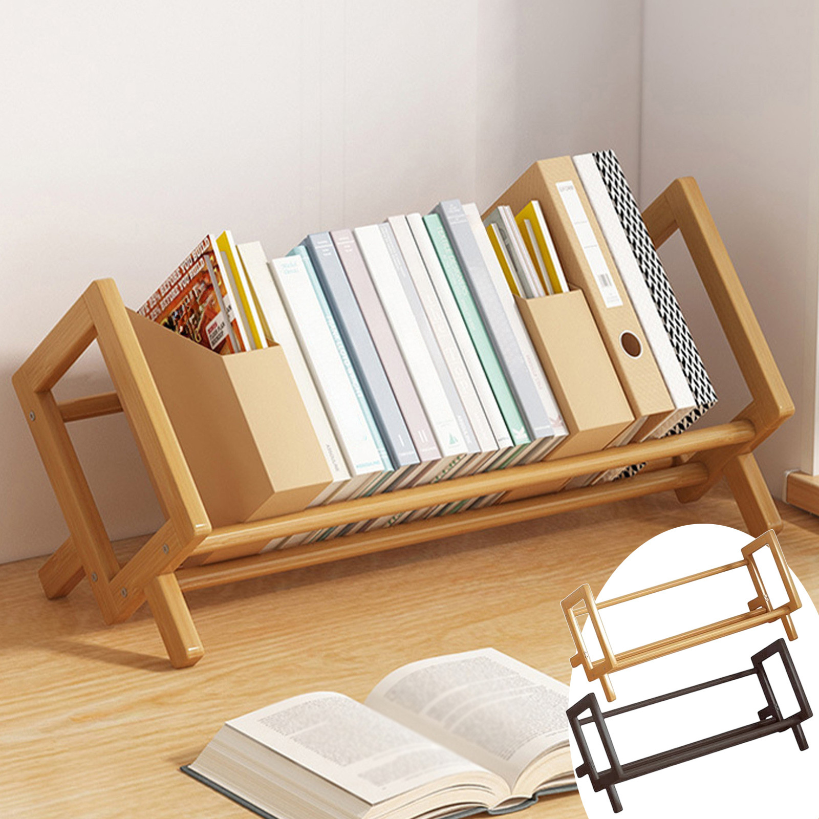 Estante para libros de escritorio de bambú retro, organizador de escritorio, estantería de mesa, soporte grande para revistas, para hogar y oficina, inclinable para revistas, libros, archivos, cartas, CDs 7