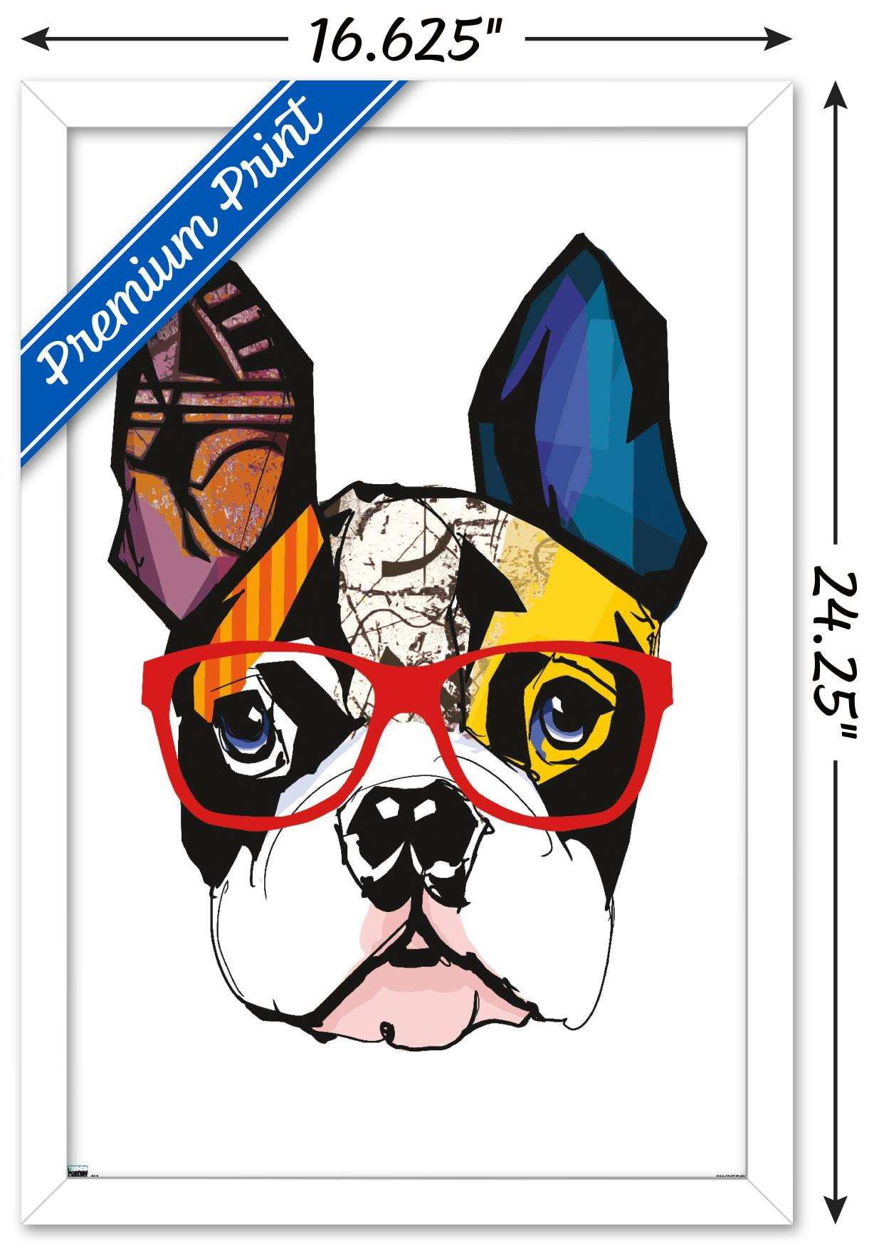 Art Deco - Boston Terrier with Glasses Wall Poster, 14.725" x 22.375", Framed