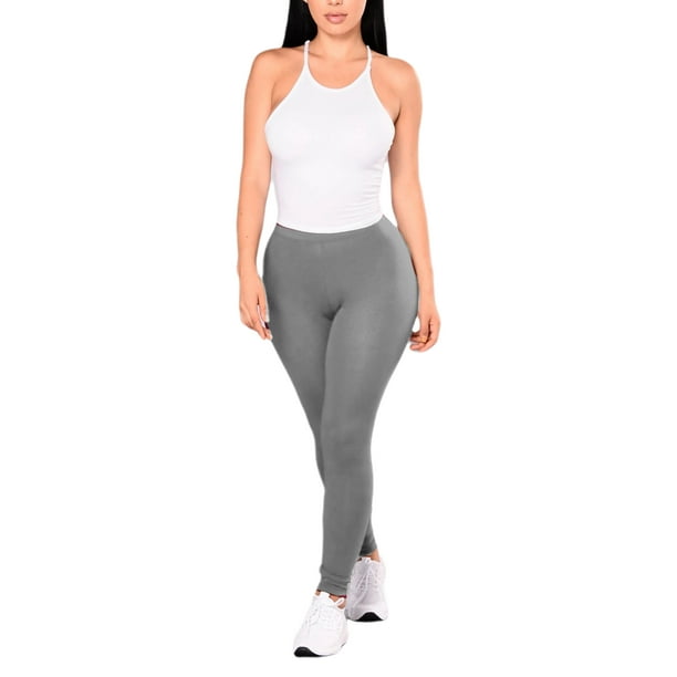 Women's Solid Leggings Pants Plus Size Gray M 