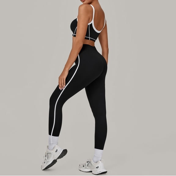SKQIT Womens Workout Sets 2 Piece Yoga Outfits Contouring Contrast Stitching Sports Bra High Waist Leggings Gym Sets