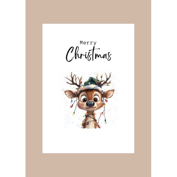 Cute Christmas Card with Reindeer - "Merry Christmas" Holiday Greeting - Envelope Included - Perfect for Family and Friends Gifting