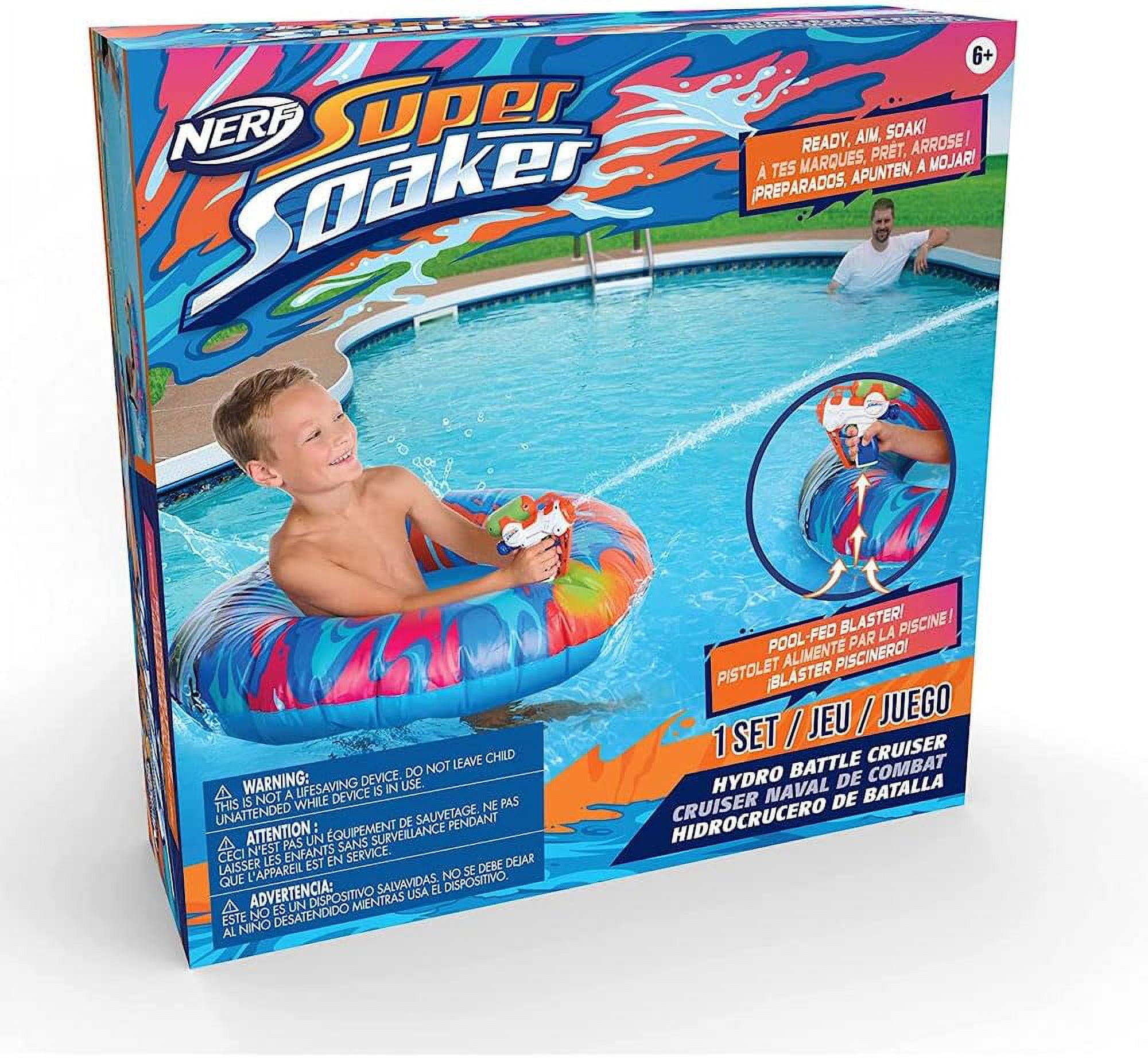 NERF Super Soaker Hydro Battle Ride-On Cruiser – Inflatable Pool Float with Pool-Fed Mega Water Blaster