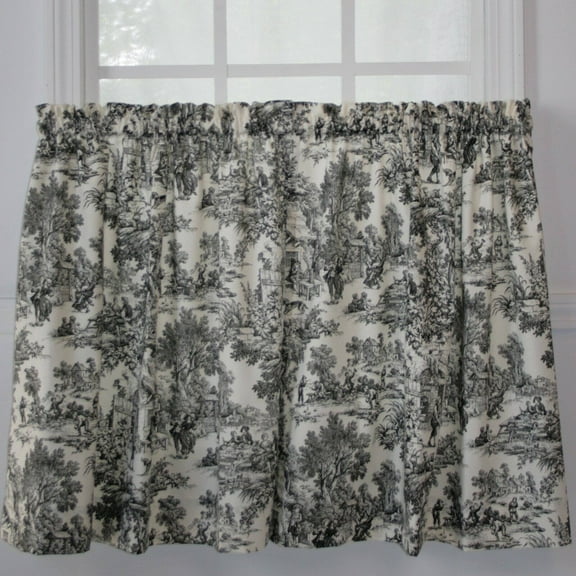 Ellis Curtain Victoria Park Toile Room Darkening Window Rod Pocket Pair Set With 2 Tiers - 2-Piece - 68x36", Black