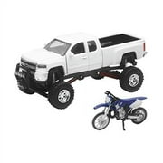 NEW RAY TOYS New-Ray Toys 1:32 Scale Truck and Dirt Bike Set Die-Cast Replica White Chevy with YZ125 SS-54416