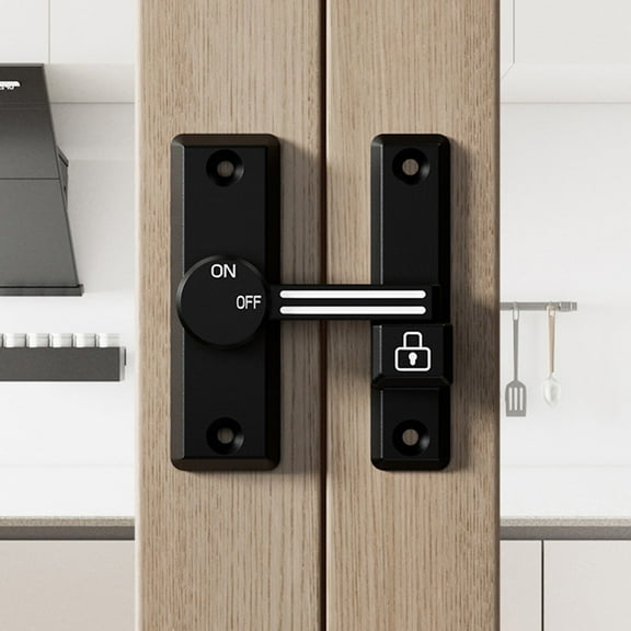 Heavy Duty Adhesive Door Lock No Drill Installation, ChiId Safety Lock for Sliding Glass Wood Doors, Adjustable Secure Locking Pin, Alloy Construction with Strong Adhesive Backing