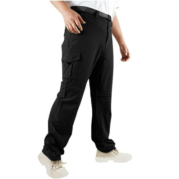 FDGIU Men's Baggy Cargo Pants - Straight Leg Twill Work Pants, Elastic Drawstring Waist for Outdoor Casual Wear