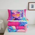 thumbnail image 4 of Erosebridal Cyber Anime Bedding Japanese Cool Full Bed Comforter Set, Virtual Reality Future Street Culture Comforter Set Funky Surrealism Girly Bedding, 1 Comforter 2 Pillowcases, 4 of 6