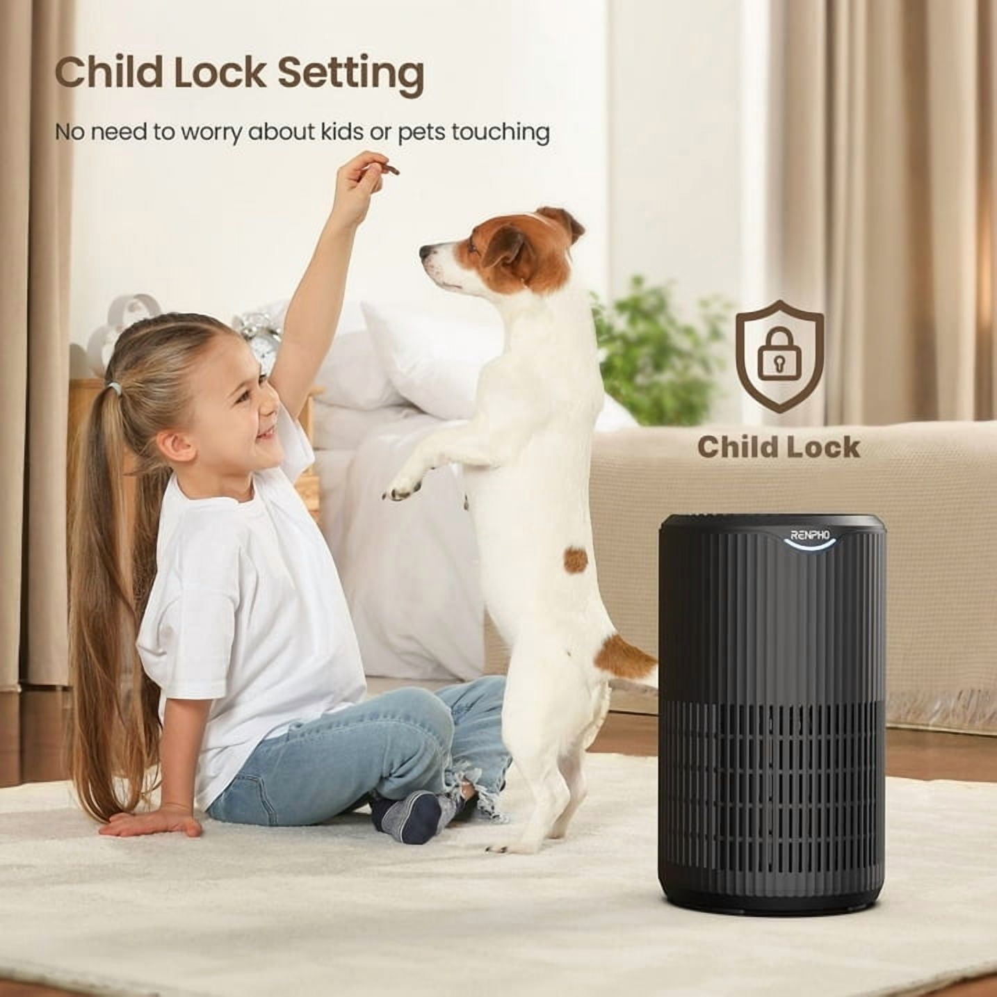 RENPHO HEPA Air Purifier Black, Large Room 1400 Sq.ft, Allergies