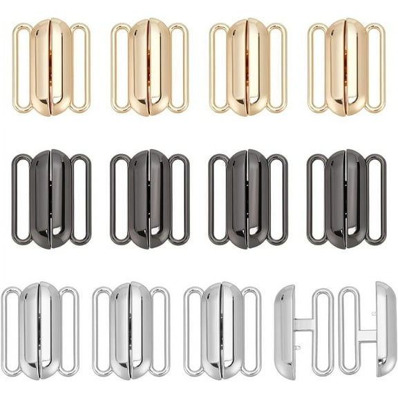 12 Sets 3 Colors Front Closing Bikini Clasp Clicker Closure 1'' Bra Closure Alloy Bikini Hook Closure Garment Clasps Bra Buckle for Lingerie Swimsuit Golden/Platinum/Gunmetal