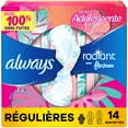 thumbnail image 2 of Always Radiant Teen Pads, Size 1, Regular, with Wings, Unscented, 2 of 16