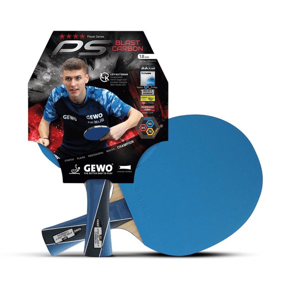 GEWO PS Blast Carbon Offensive Table Tennis Racket, ITTF Approved Ping Pong Paddle, Carbon Blade, 1.8 mm Return Pro Rubber, Flared Handle