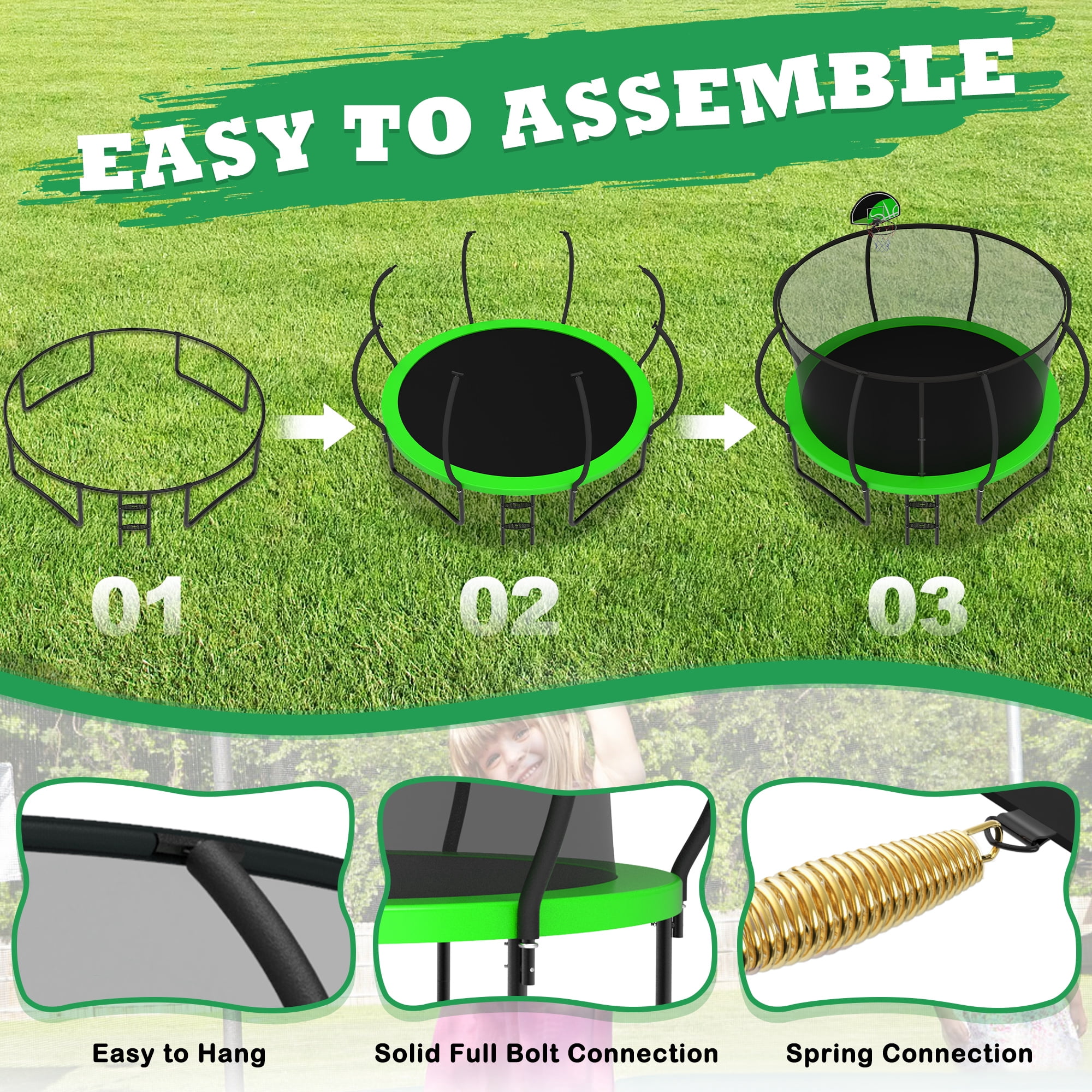 LHX Trampoline 16FT 14FT 12FT Outdoor Trampolines for Kids and Adults with Enclosure Net, Basketball Hoop, 1400LBS Loading Backyard Pumpkin Trampoline with Lights, Sprinkler, Heavy Duty