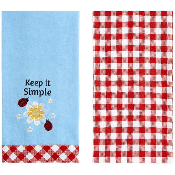 Daisy and Ladybug Embroidered Kitchen Towels, Set of 2