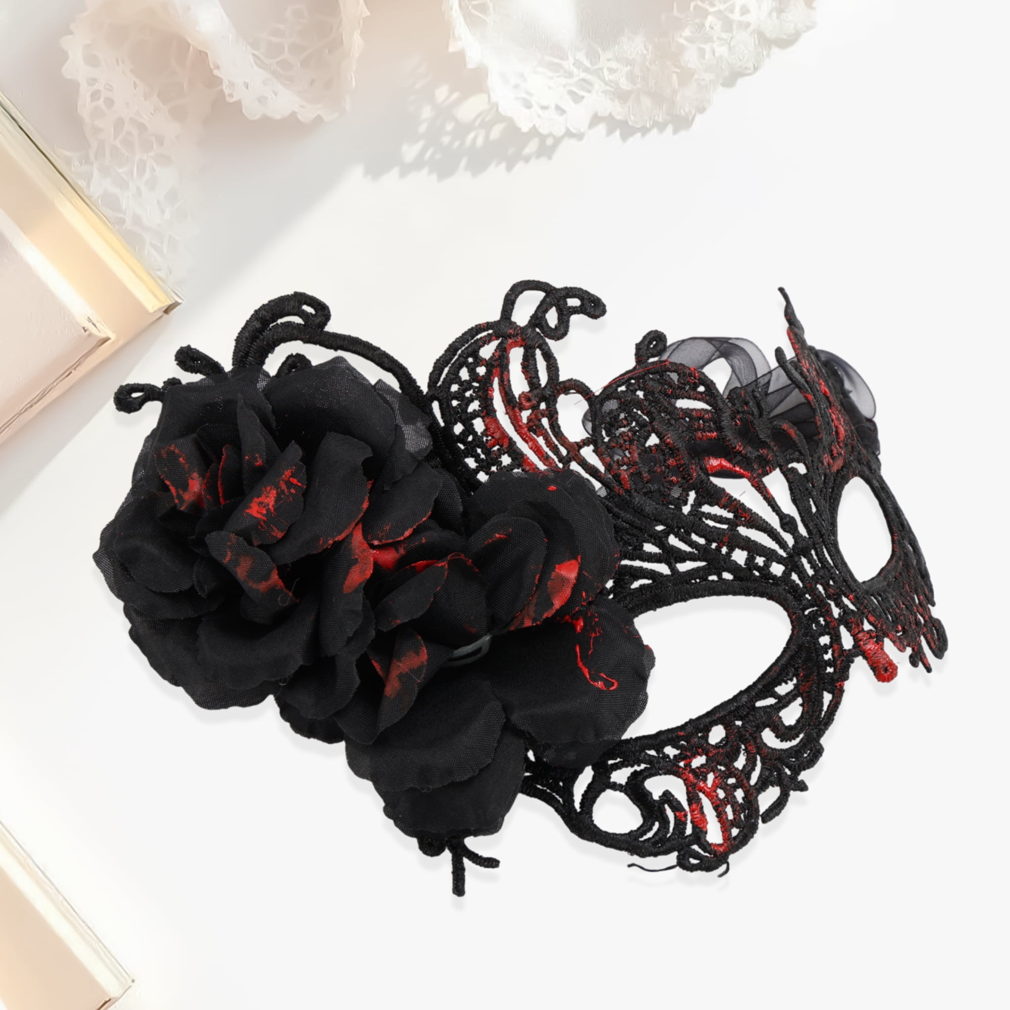 Unique Bargains Rose Phoenix Elegant Party Mask 1 Pcs Black, Red