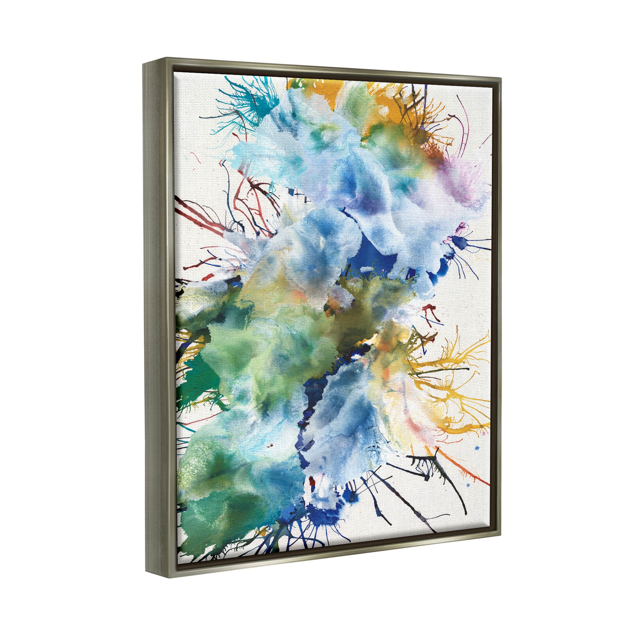 Stupell Industries Chaotic Abstract Rainbow Shapes Graphic Art Luster Gray Floating Framed Canvas Print Wall Art, Design by Jodi Fuchs