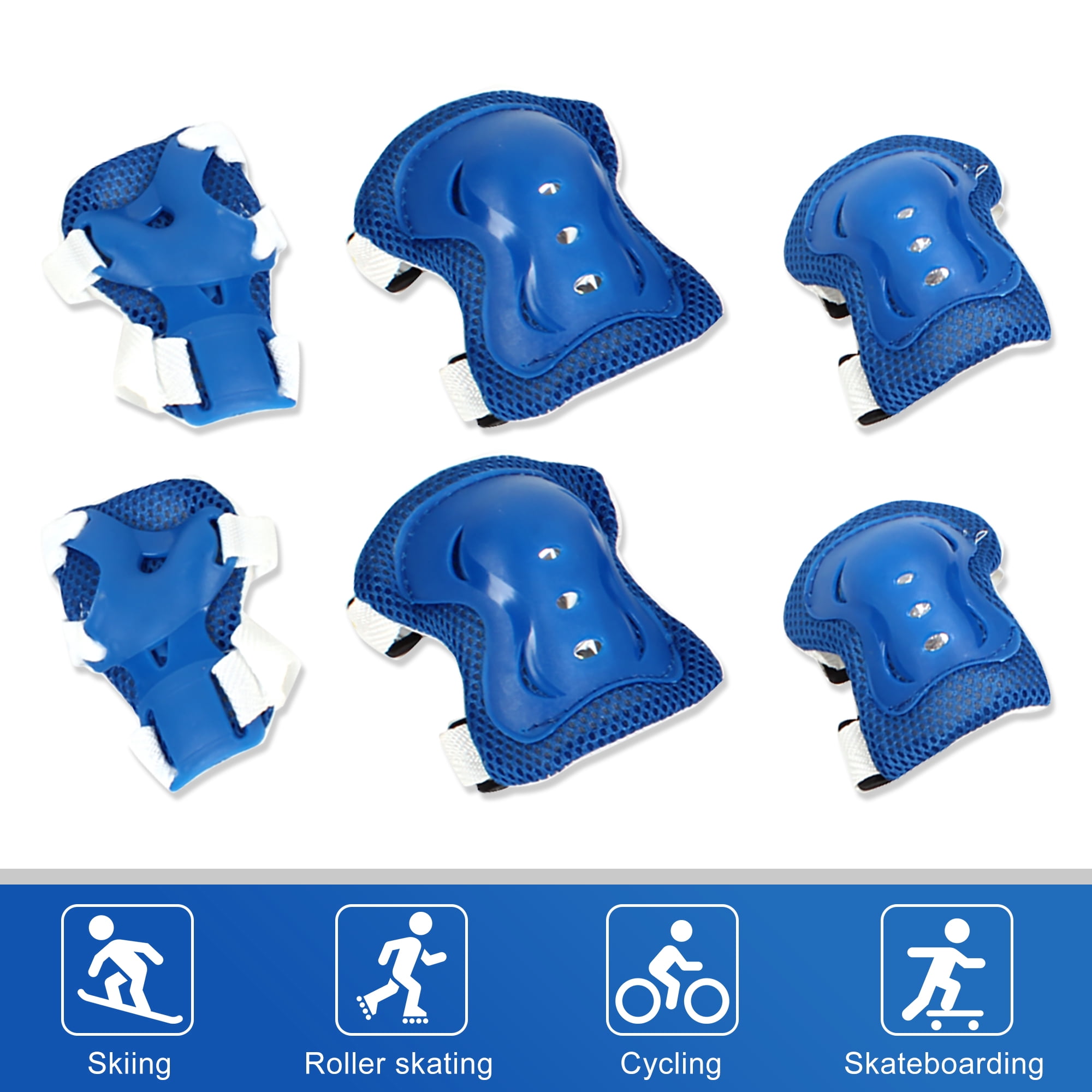 Unique Bargains 6-Pack Skate Knee Palm Elbow Guard Support Protection Pad White Blue