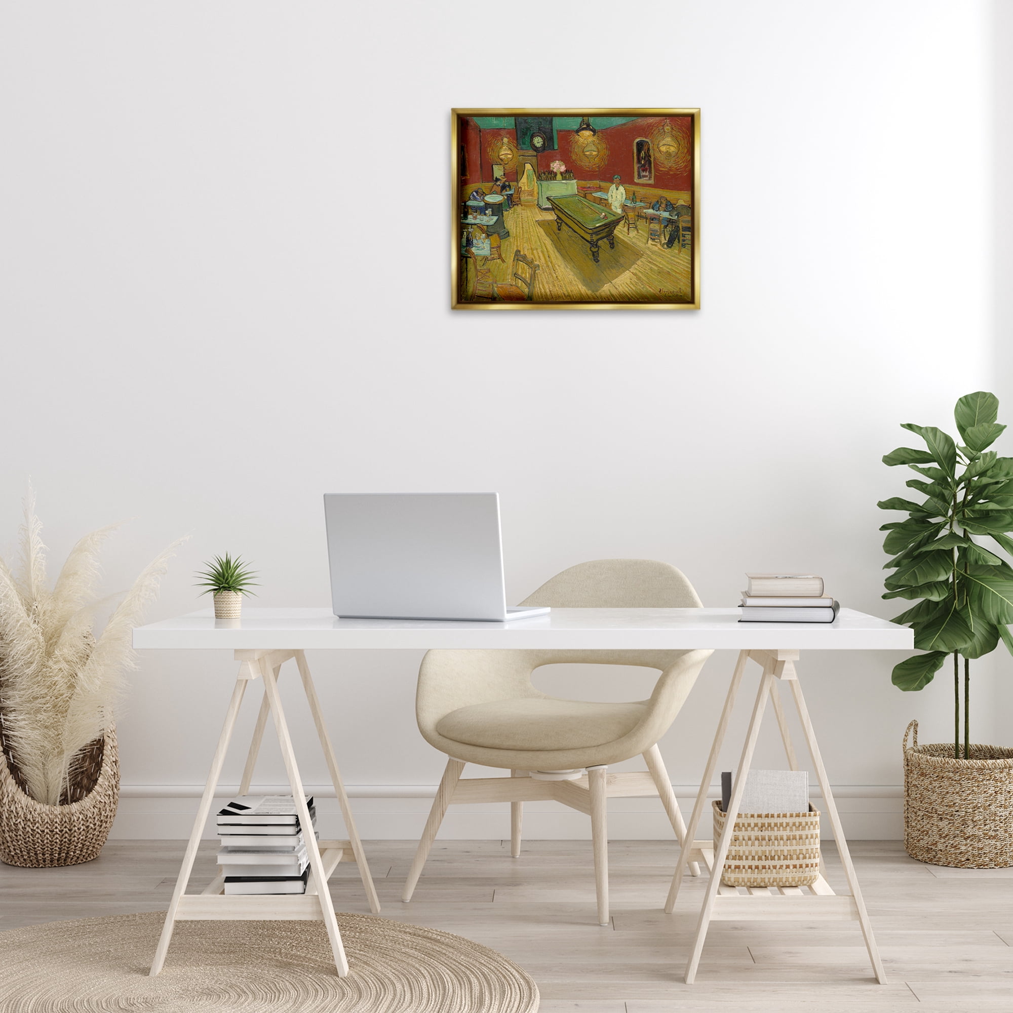 Stupell Industries Van Gogh The Night Café Buildings & Architecture Painting Gold Floater Framed Canvas Art Print Wall Art, 21 x 17