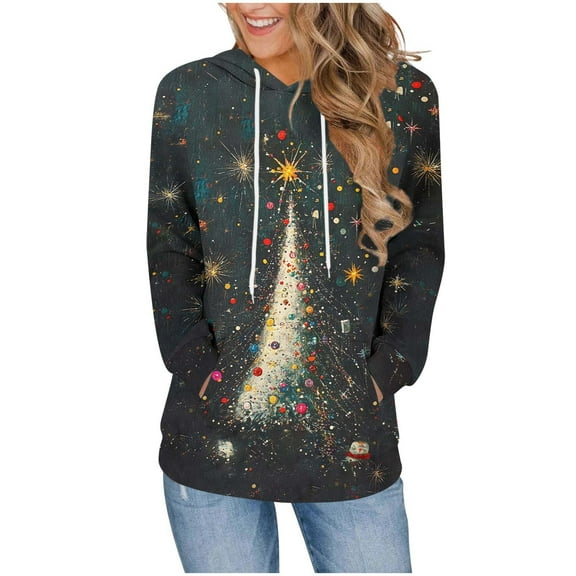 Makaor Womens Zip Hoodie Christmas Sweatshirt with Pockets Long Sleeve Pullover Graphic Drawstring Tops