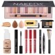 thumbnail image 1 of Kit de maquillaje todo en uno para mujer, kit completo que incluye 12 colores, sombra de ojos desnuda, base líquida, lápiz labial, máscara, brocha de maquillaje, esponja de maquillaje, polvo para ceja, 1 of 5