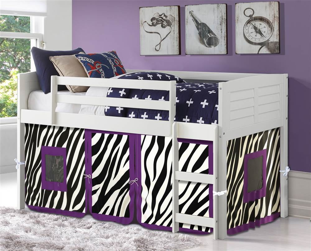 Twin Louver Low Tent Loft In White With, Zebra Bunk Bed