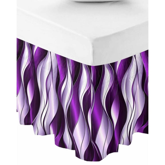 Purple Striped Ombre Wrap Around Bed Skirts for Queen Bed 18" Drop,Bed Skirt with Adjustable Elastic Belt Dust Ruffle Bed Valance for Bedroom Hotel Modern Purple Moire Geometric Bed Frame Cover