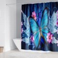 thumbnail image 2 of Blue Water Drop Flower Shower Curtain Sets with Rugs,Toilet Lid Cover and Bath Mat,Blue Butterfly Complete Bathroom Curtains with 12 Hooks,Blue Rose Bathroom Decor Sets, 71x71inch, 2 of 7